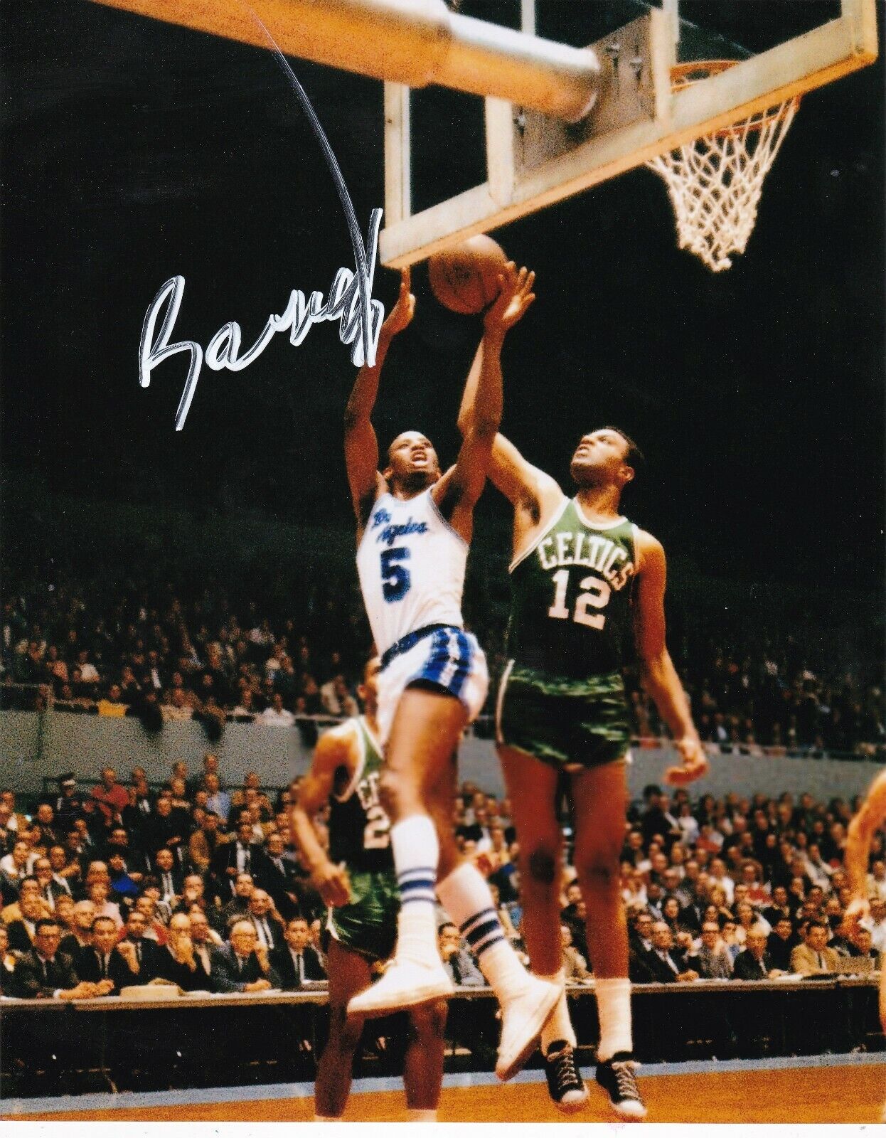 DICK BARNETT LOS ANGELES LAKERS ACTION SIGNED 8x10