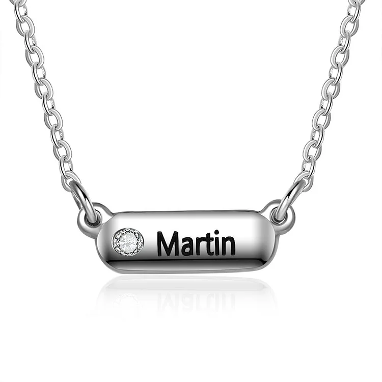 Children Bar Necklace with 1 Birthstones Engraved with Names