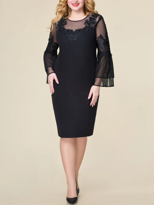 Crew Neck Lace Solid Dress