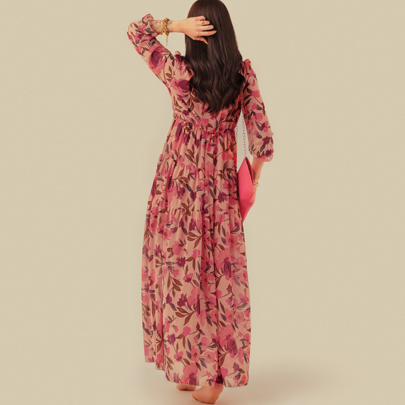 Multicolor Wild Lotus Ruffle Tiered Maxi Dress