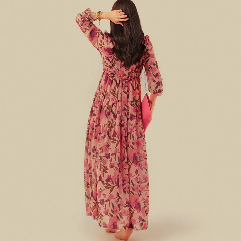 Multicolor Wild Lotus Ruffle Tiered Maxi Dress