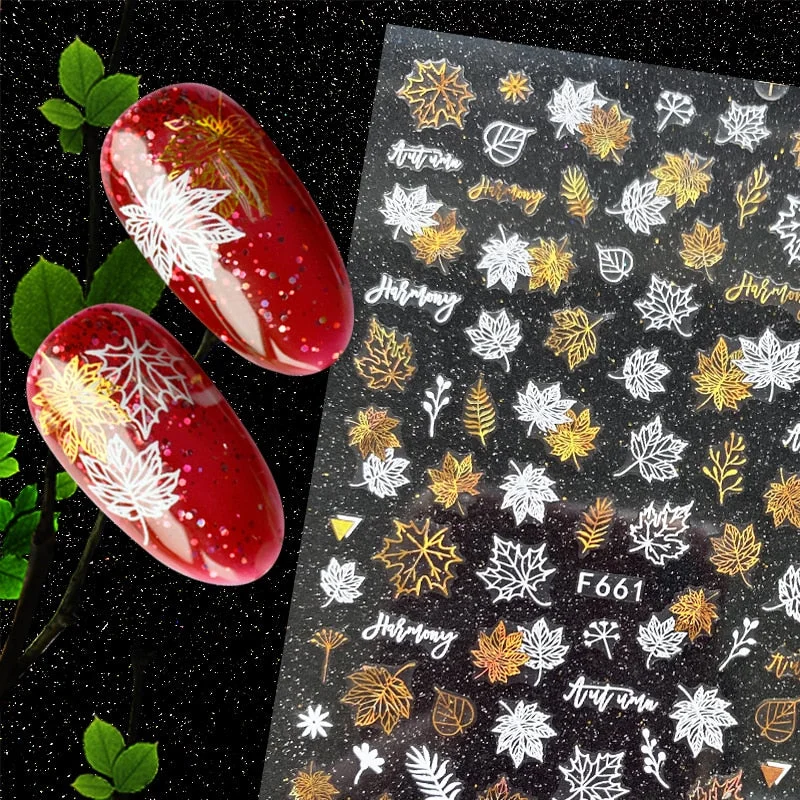 Summer Design 3D Stickers For Nails iridescent Black Gold Flower Leaf Series Decorations Sliders Nail Art Sticker Decals