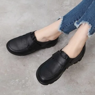 GKTINOO Spring Ladies Genuine Leather Handmade Shoes Women Hook &Loop Flat Shoes Women 2021 Autumn Soft Loafers Flats