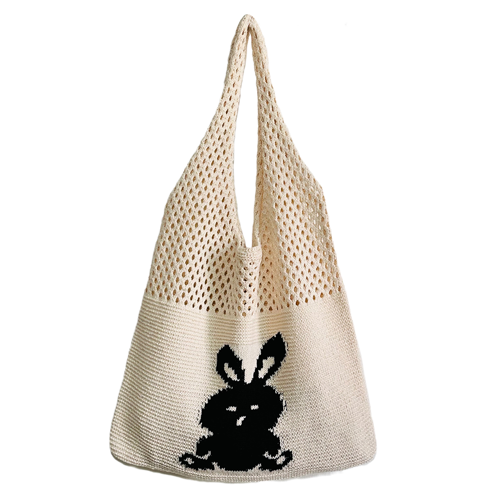Woven Shoulder Hobo Bags Cartoon Rabbit Weaving Top-handle Bag for ...
