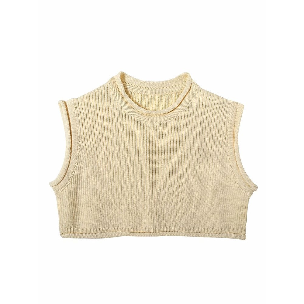 2021 New Women Knit Crop Tops Sleeveless tank Round-neck Short pullover Sexy Fashion Casual Femme T- shirts Ropa Mujer