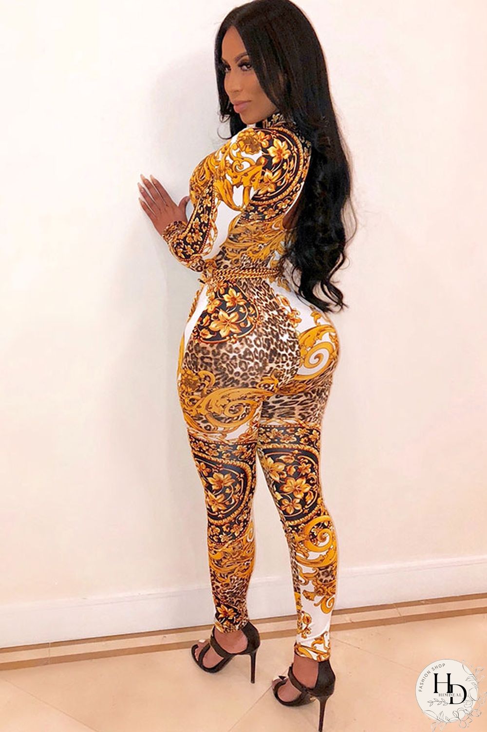 Yellow Polyester Long Sleeve Mid Print pencil Pants