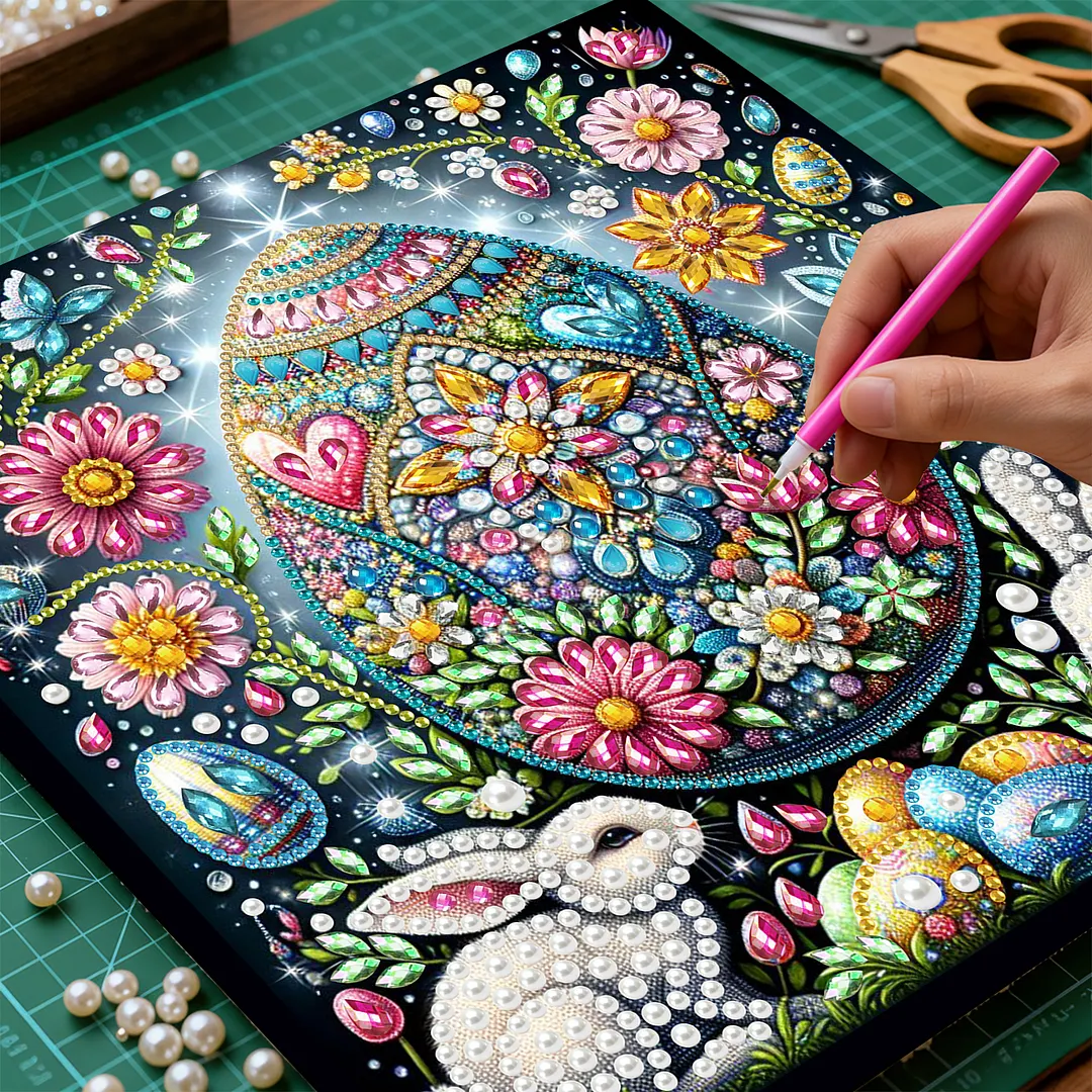 Easter Egg DIY Art Craft Pearl Diamond Painting with Frame 9.84x9.84in Diamond Art Pearl Painting Kit for Adults Beginners Gift Idea Home Wall Decor