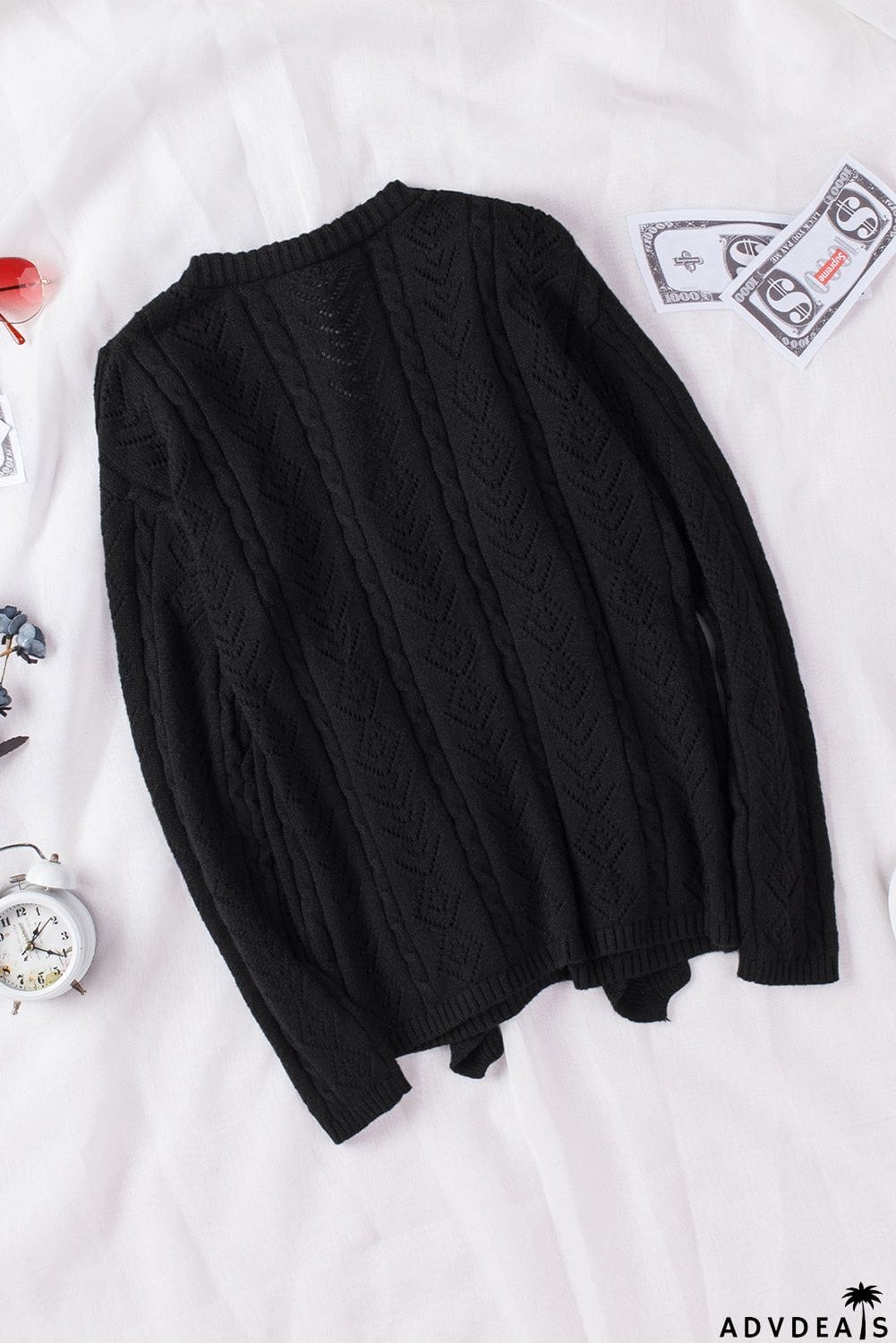 Ruffled Buttoned Open Front Knitted Sweater