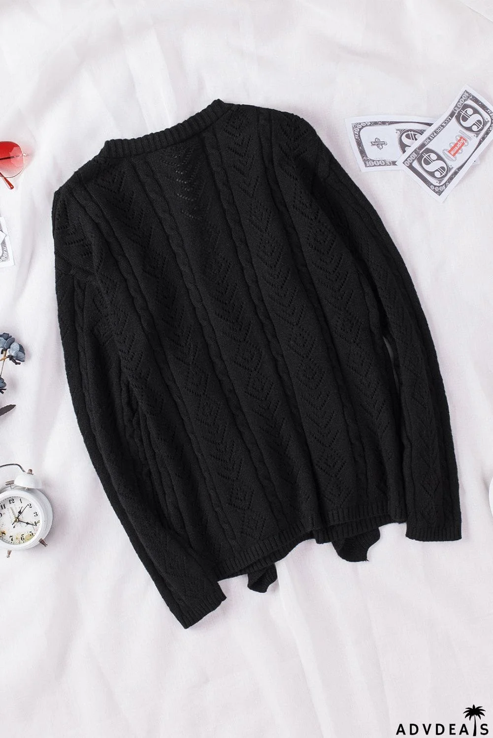 Ruffled Buttoned Open Front Knitted Sweater