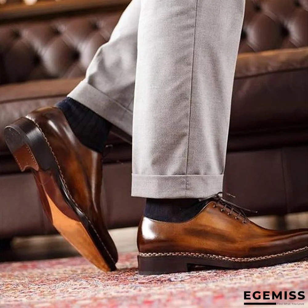 Bronze-color Effect Squared Toe Leather Shoes Classic Derby Shoes | EGEMISS
