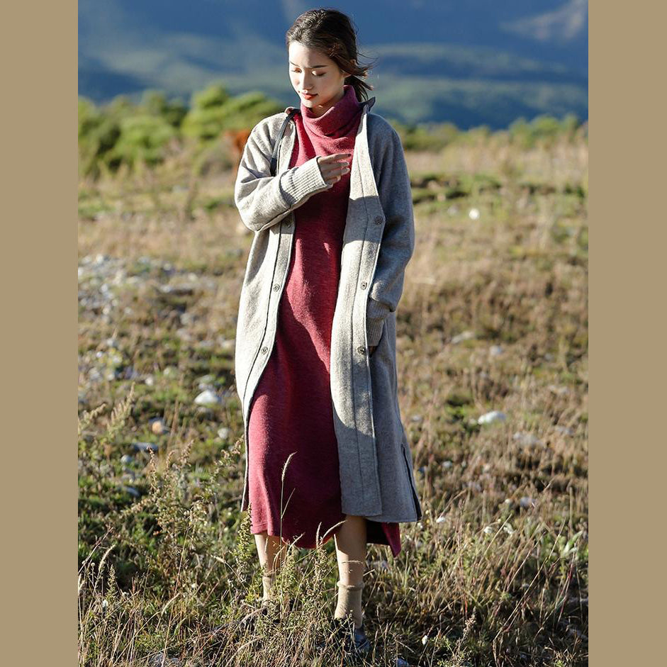 VCSHOES Gray Loose Woolen Overcoat Women Outfits