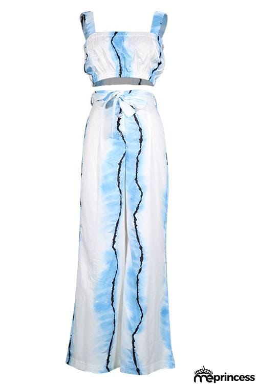 Colorful Stripe Tie Waist Crop Pants Set