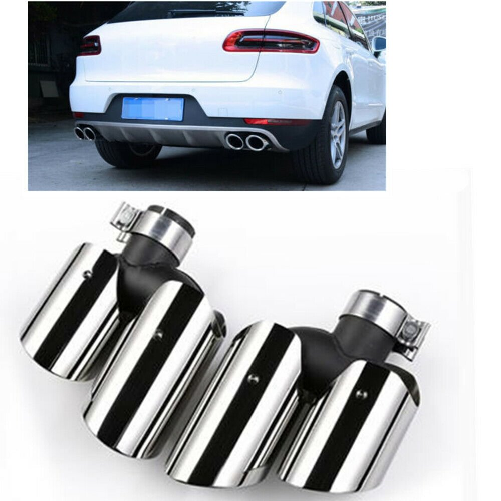 Pair Stainless Steel Exhaust Muffler For Porsche Macan 2.0T Base 14-18 Silver voiturehub dxncar