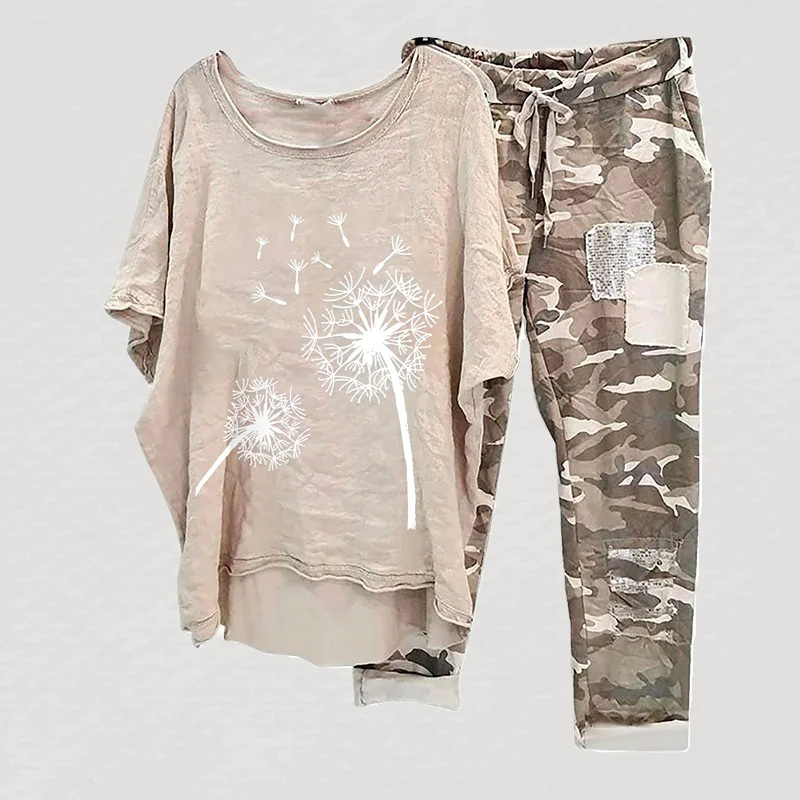 Women's Fashion Dandelion Printed Two Piece Casual Set