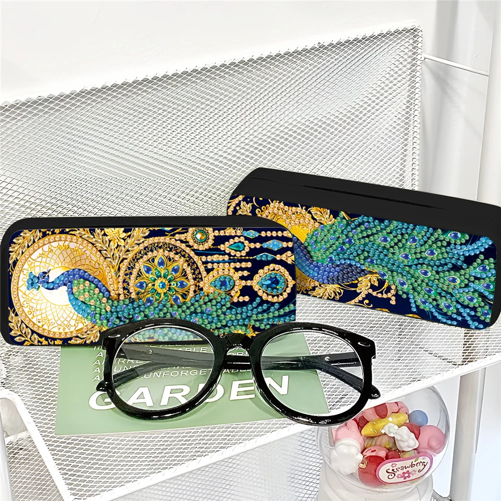 2Pcs 5D DIY Peacock Diamond Painting Glasses Case Kit Diamond Art Glasses Case