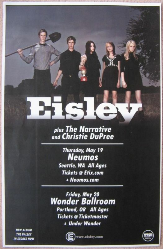 EISLEY 2011 Gig POSTER Portland Oregon & Seattle Washington Concert