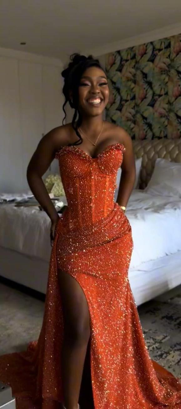 Lvs&Broner Strapless Sleeveless Mermaid Split Long Prom Dress With Sequin