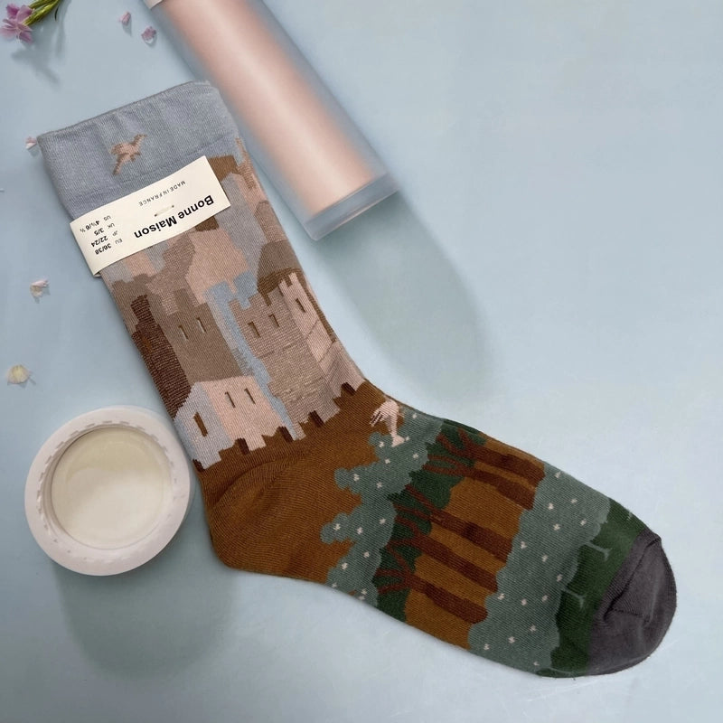 Women’s Minimalist Human Houndstooth Cotton Crew Socks A Pair