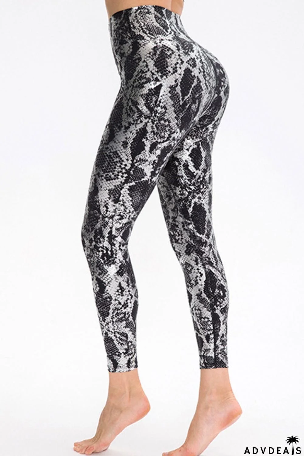 Animal Print Slim Fit Wide Waistband Long Sports Pants