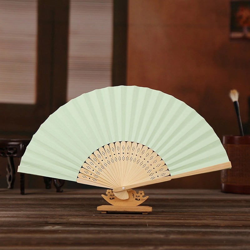 7-inch White Paper Fan Blank Folding Colorful Children’s Drawing Fan Diy Handmade Coloring Plain Surface Office Bamboo Crafts