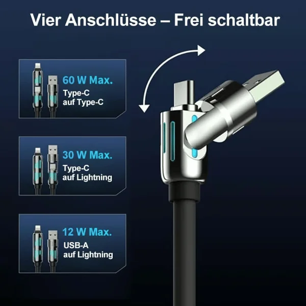 🔥Zeitlich begrenztes Angebot⏰ 4-in-1 USB-Ladekabel, Schnellladung, bis zu 60 W