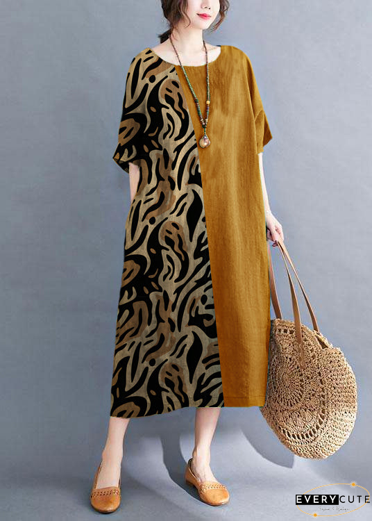 Handmade Green O-Neck Patchwork Summer Vacation Dresses Half Sleeve