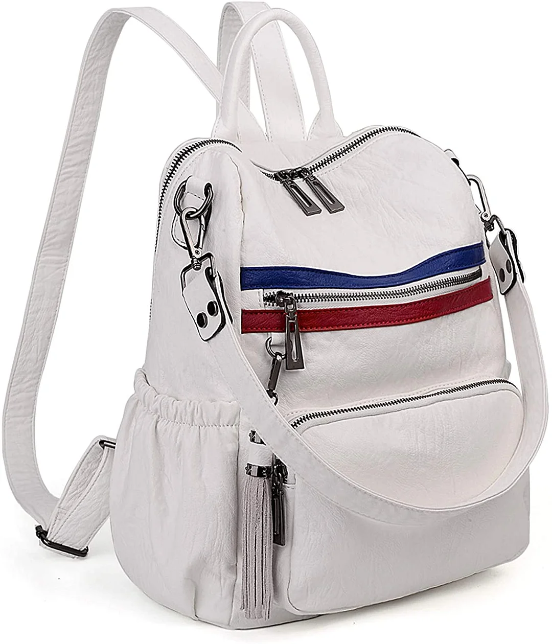 Women Backpack Purse PU Washed Leather Convertible Ladies Rucksack Tassel Zipper Pocket Shoulder Bag
