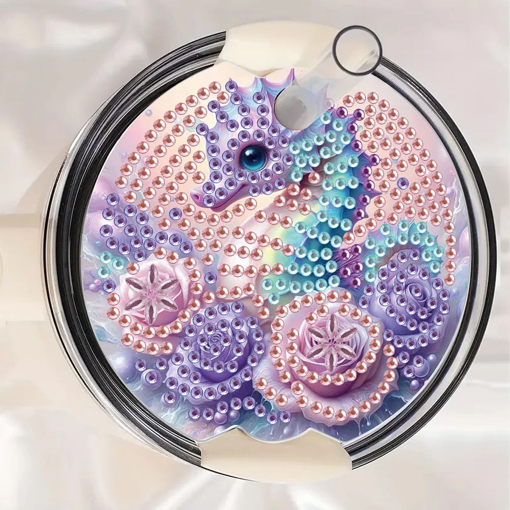 8pcs Seahorse Owl DIY Diamond Art Cup Lid Accessories Bling Tumbler Lid Plate