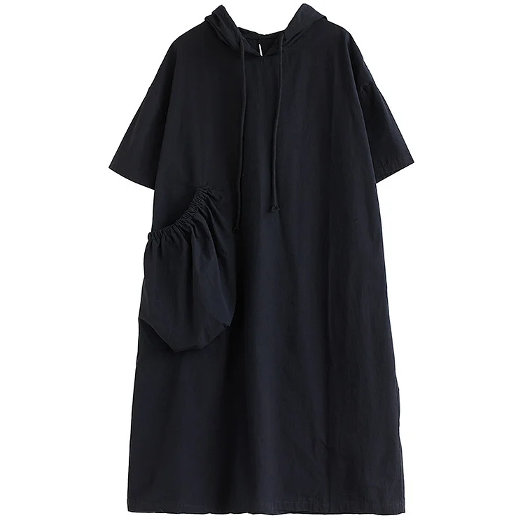 Loose Hooded Short Sleeve Midi Dress