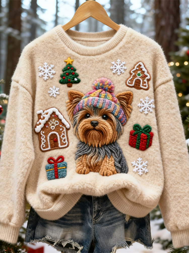 Christmas Gift Puppy Design Women's Flannel Sweater elevenforest