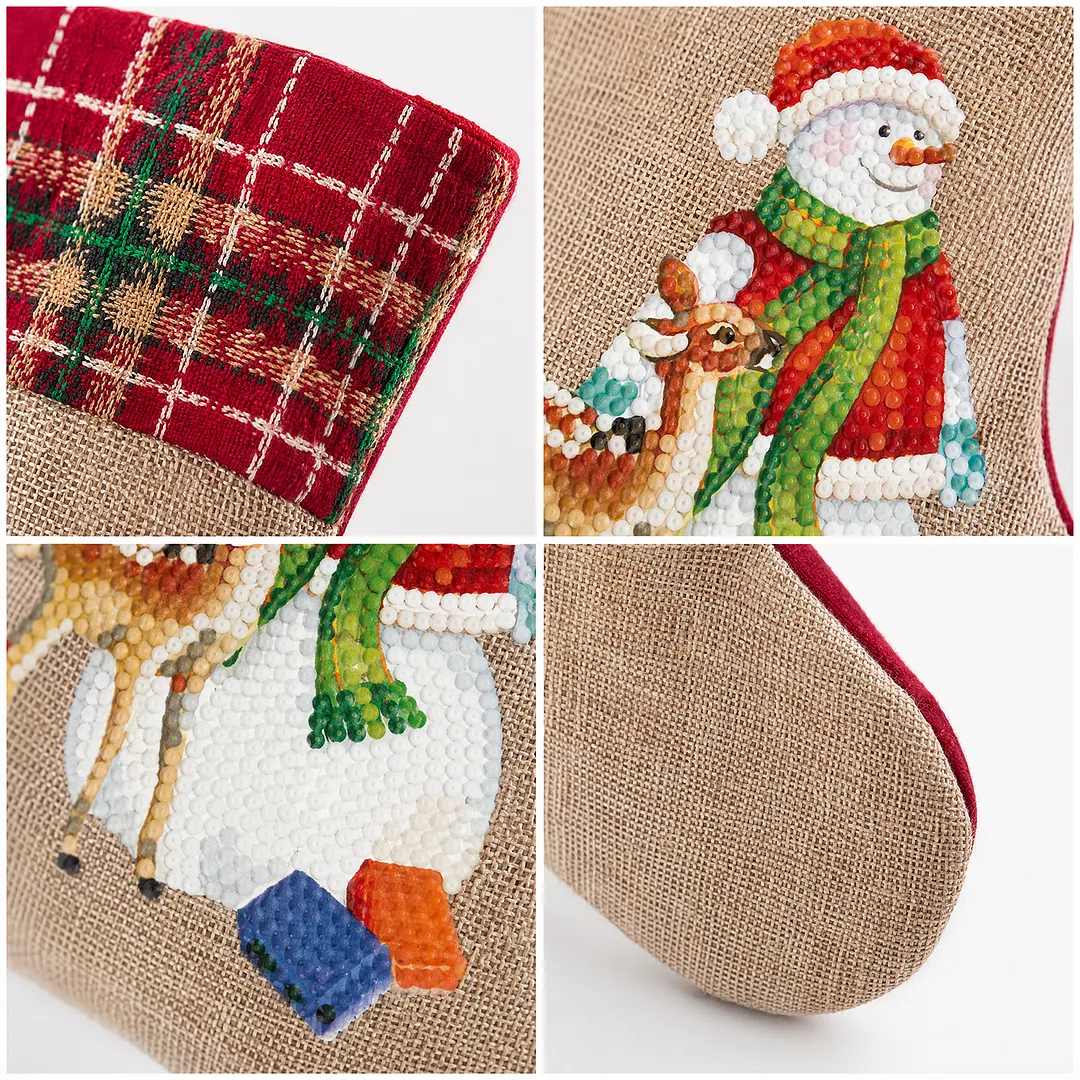 DIY Diamond Painting Christmas Stockings Hanging Ornaments Large Capacity Xmas Socks Pendant Wear Resist Candy Gift Storage Bags for Family Christmas Holiday Party Decoration (Snowman)