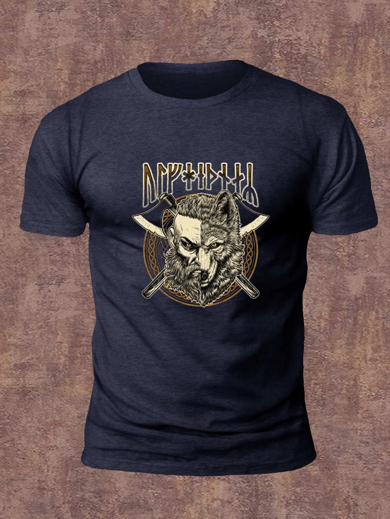 Men's Viking Wolf Print T-Shirt