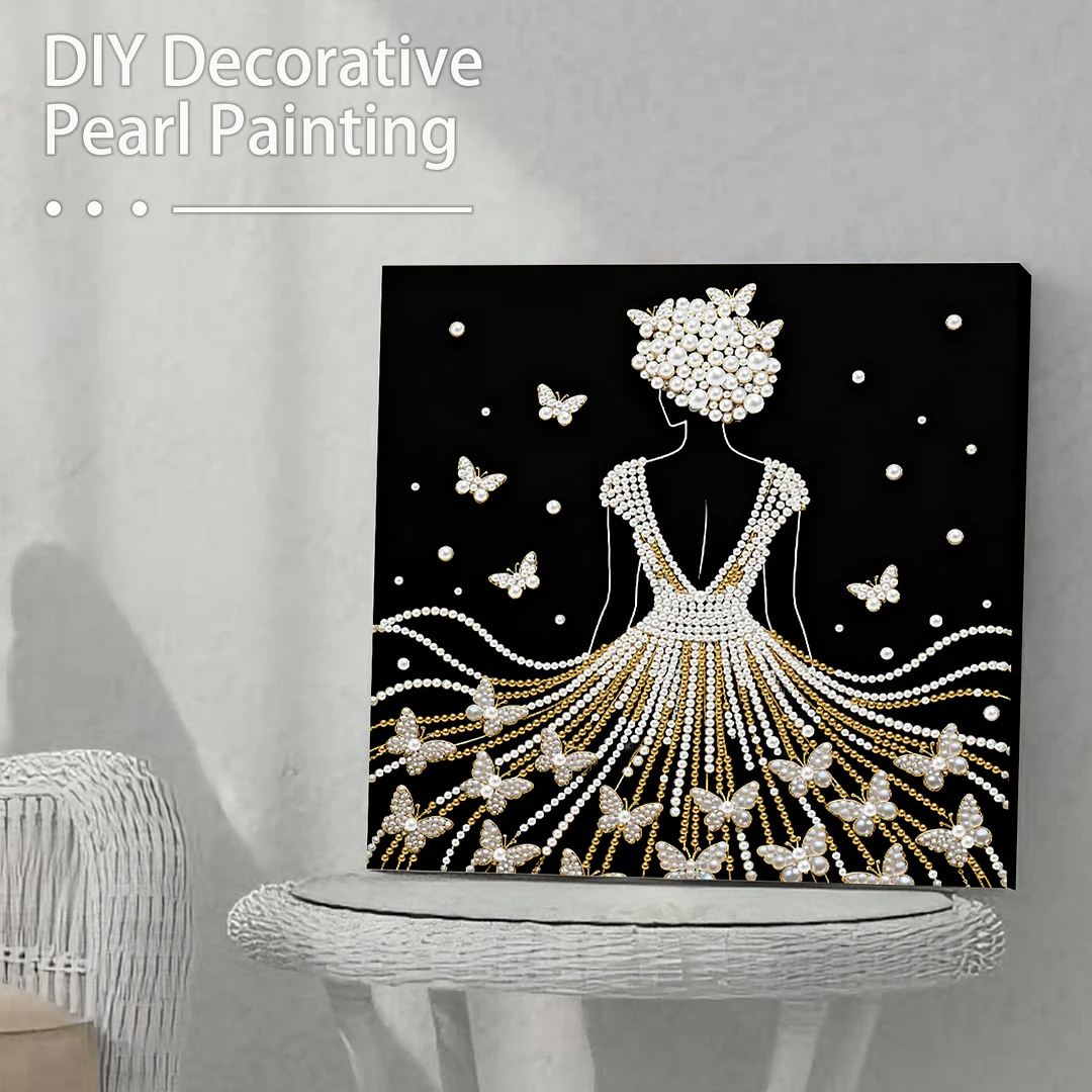 Girl DIY Pearl Diamond Art Kit for Adults Home Decor 25x25cm With Frame