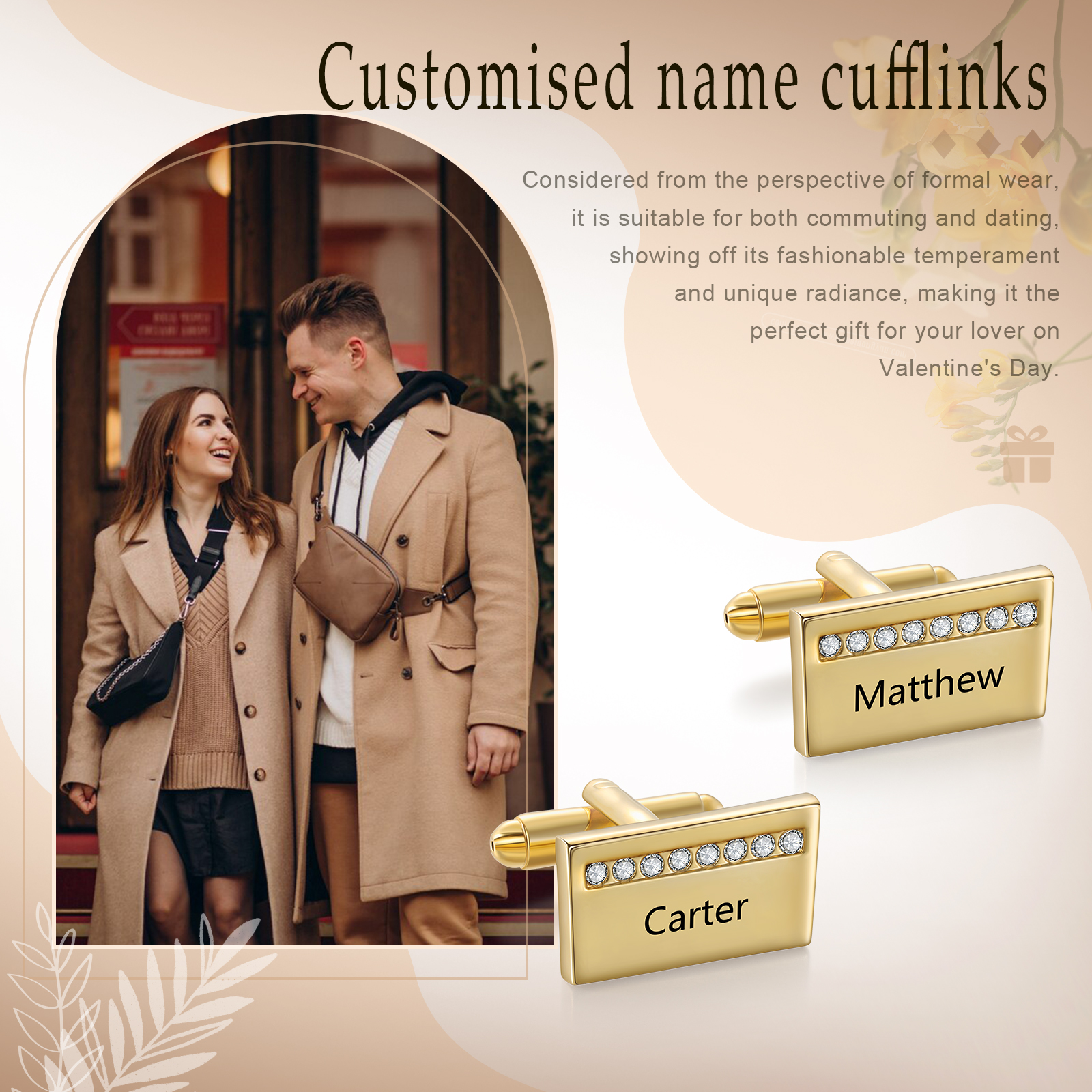 Personalised Men's Cufflinks Custom 2 Names Metal Cufflinks Copper Wedding Gift for Him-Jessemade AU