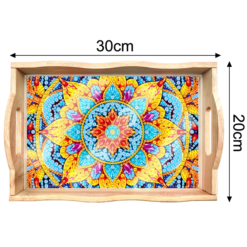 DIY Mandala Diamond Painting Decorative Trays with Handle Coffee Table Tray for Serving Food