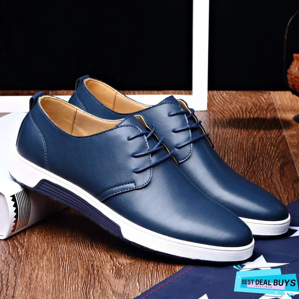 Men Shoes Casual Leather Fashion Trendy Black Blue Brown Flat Shoes