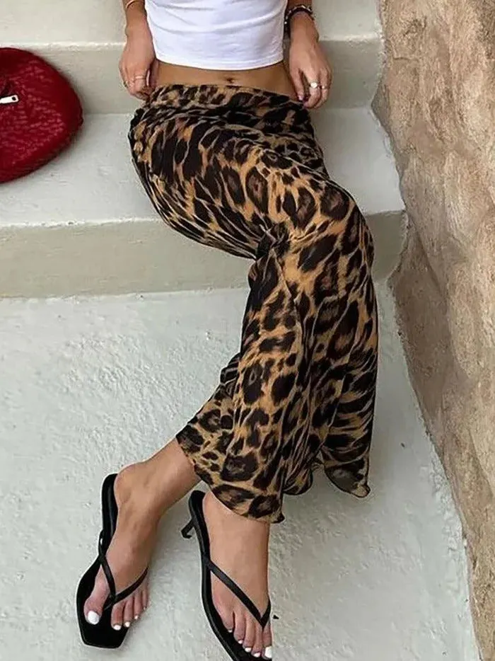 Brownm Leopard Print Slim Maxi Skirt