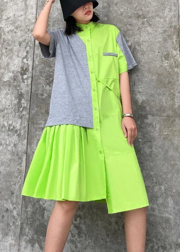 Casual Fluorescent green Patchwork asymmetrical design Party Dress Summer