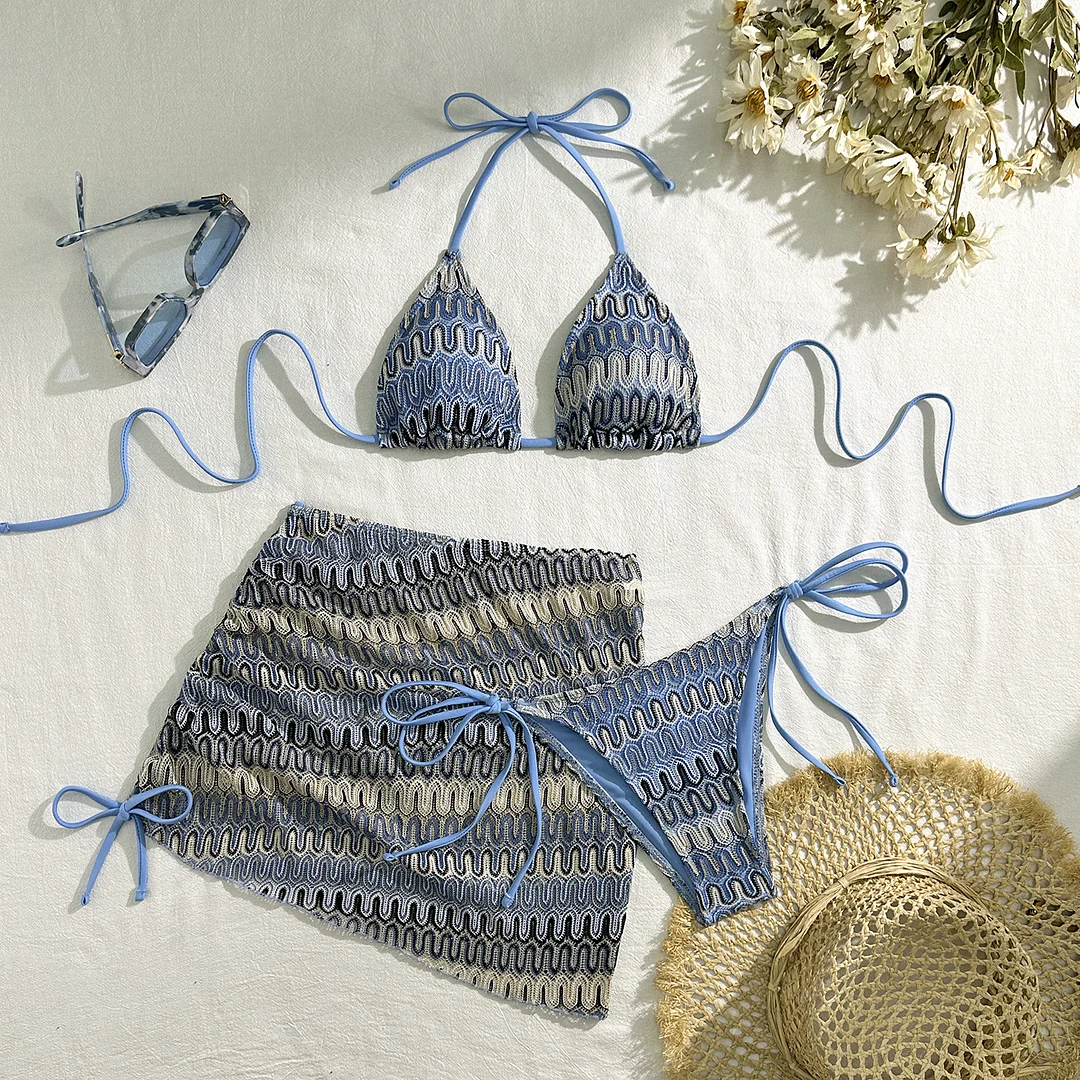 Uveng 2024 New Embroidery Grading Three-Piece Swimsuit Bikini