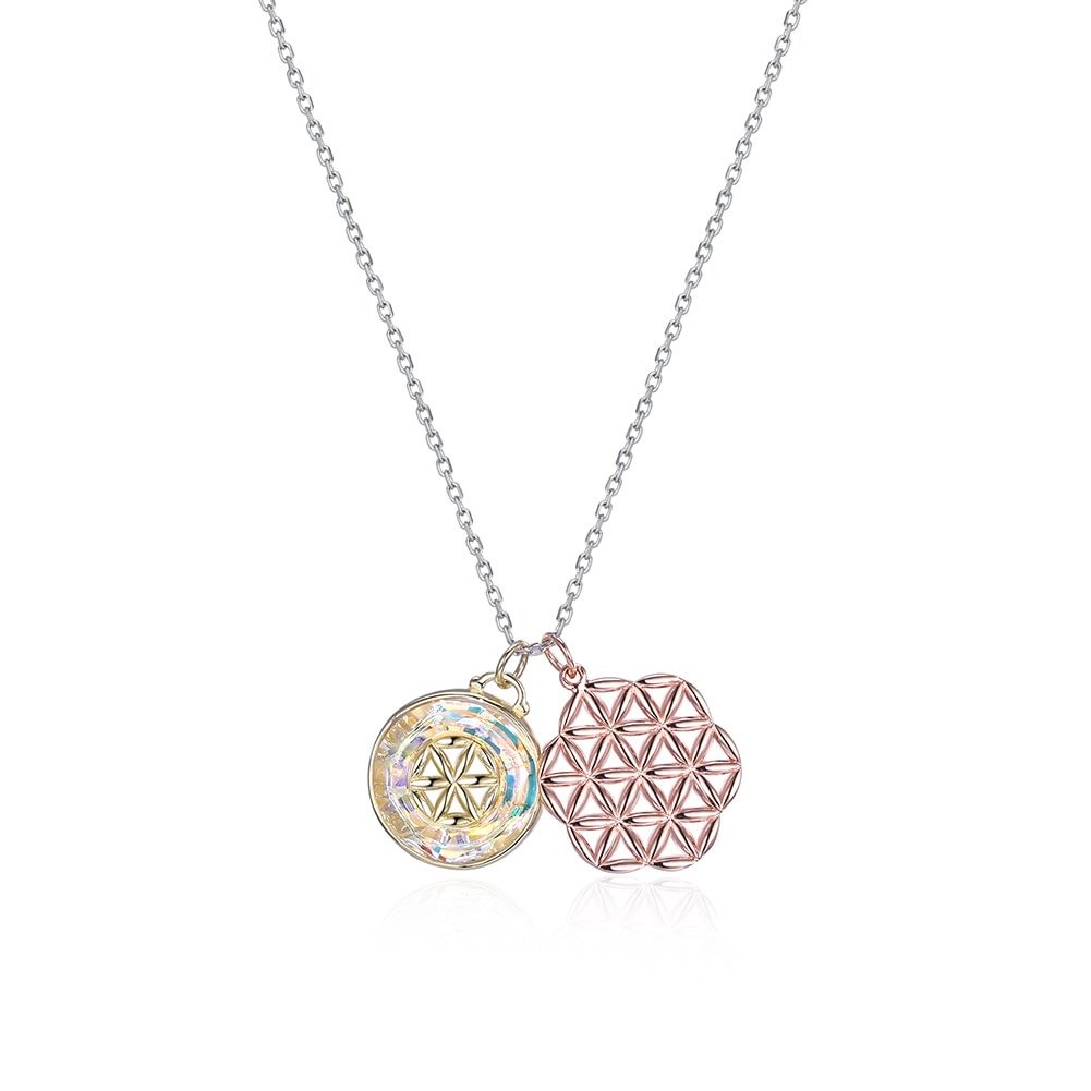 Lucky Flower Crystal Tricolor Pendant Necklace