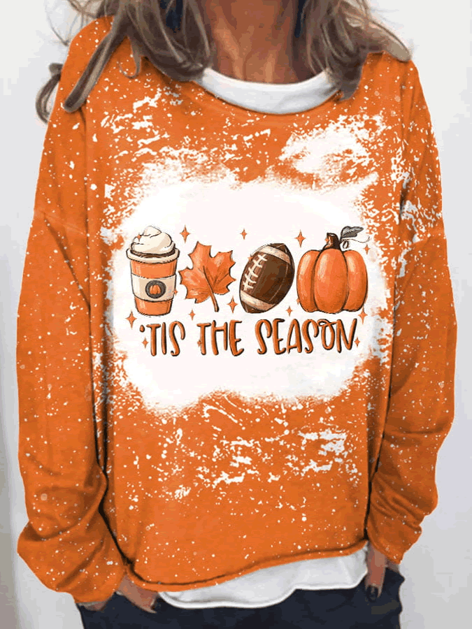 Tie Dye Football Tis The Season Pumpkin Maple Leaf Print Sweatshirt