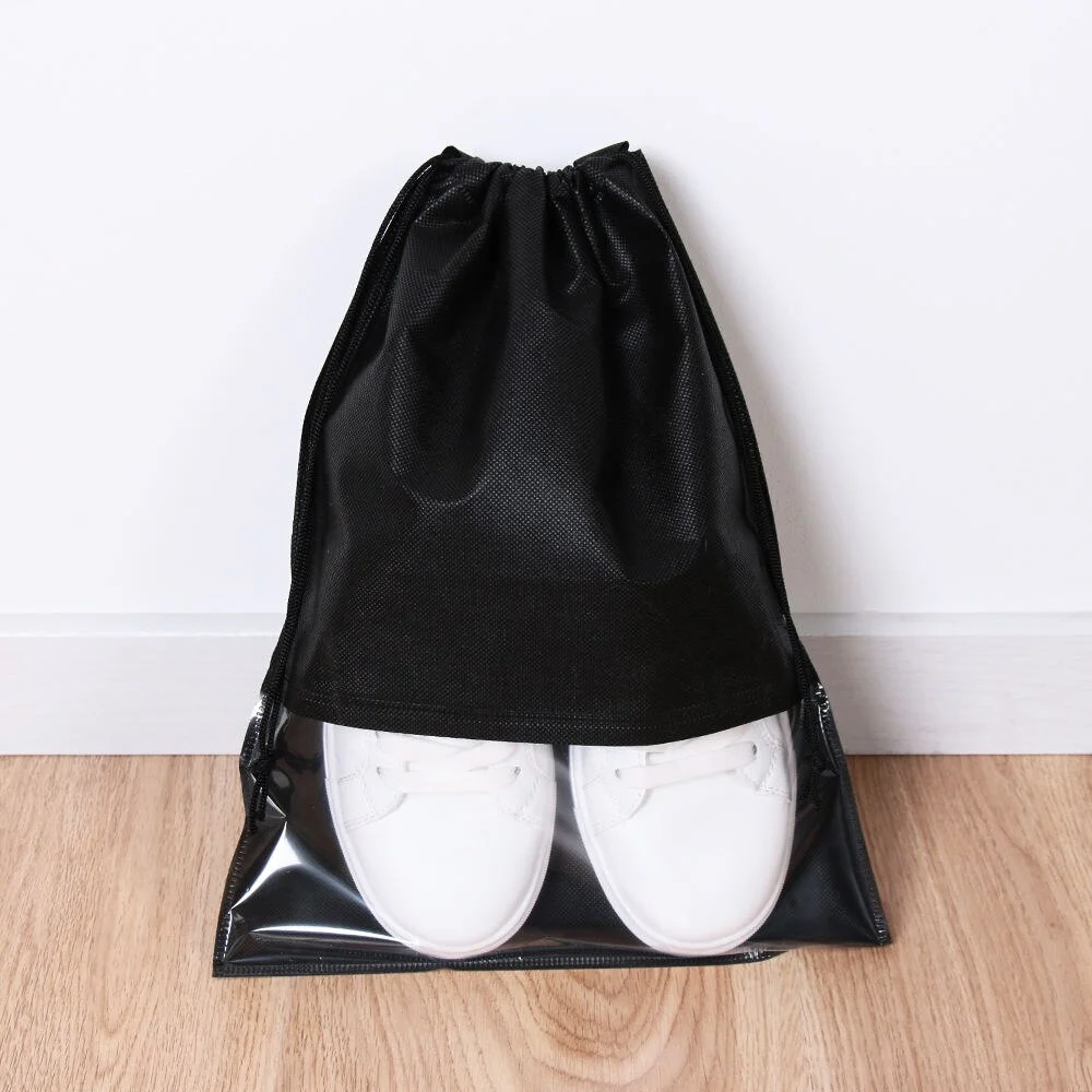 PURDORED 1 Pc Portable Waterproof Shoes Storage Bag Pouch Travel Black Shoes Organizer Drawstring Bag  Laundry Organizador