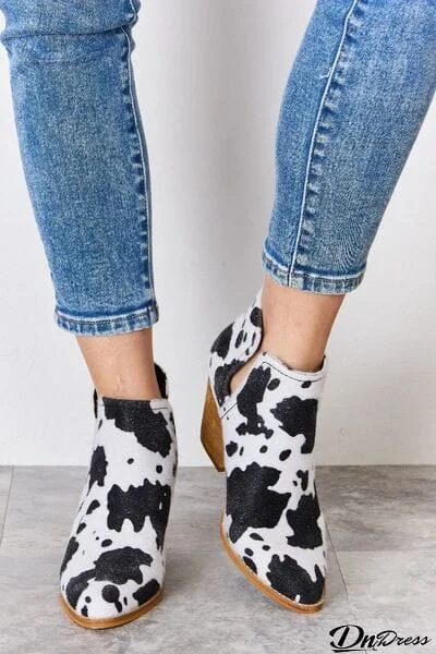 Melody Textured Cow Print Ankle Boots