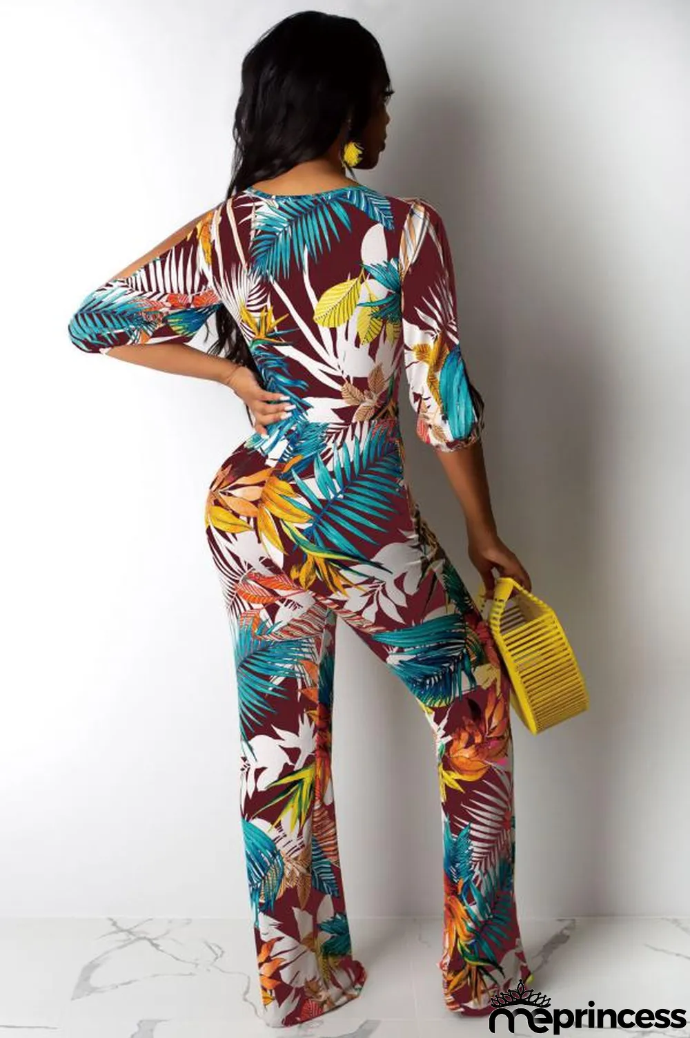 Coffee Sexy Fashion Asymmetrical Hollow bandage Polyester Sleeveless Slip Jumpsuits