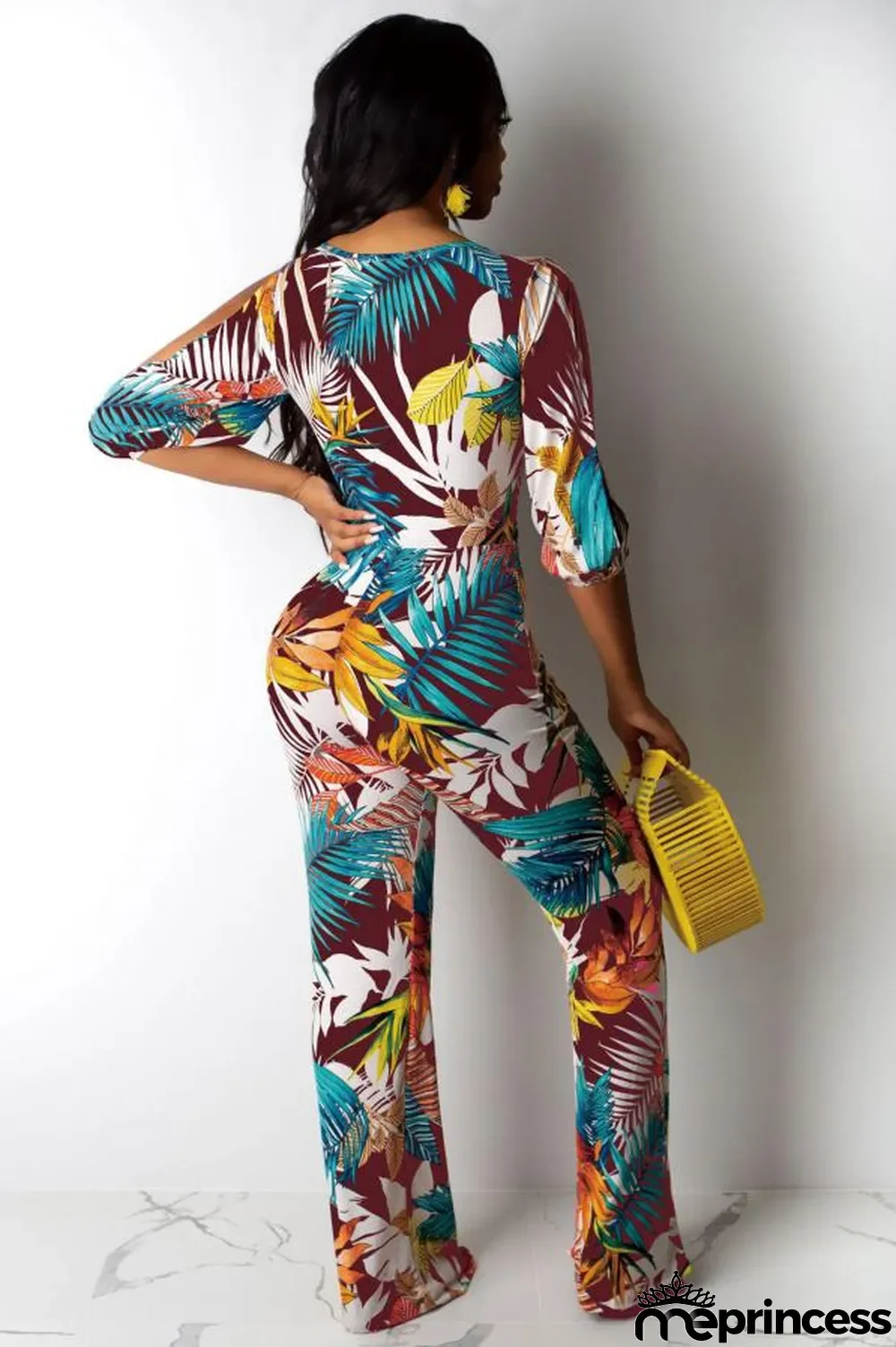 Coffee Sexy Fashion Asymmetrical Hollow bandage Polyester Sleeveless Slip Jumpsuits