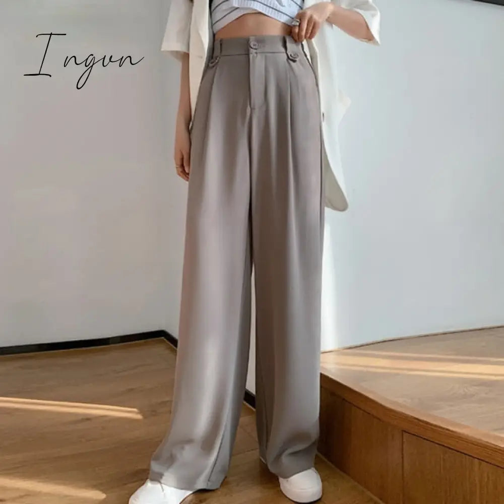 Ingvn - Spring Autumn Loose Wide Leg Trousers Female Causal Elastic High Waist Women Suit Pants