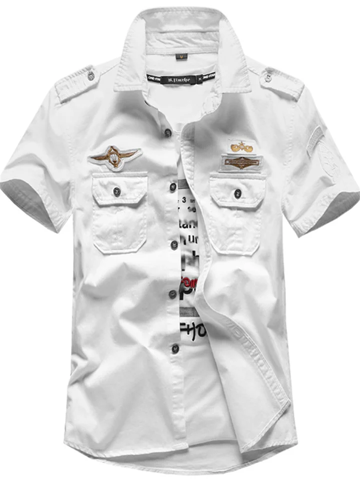 Men's Shirt Work Shirt Button Up Shirt Cargo Shirt Casual Shirt White Navy Blue Green khaki Short Sleeve Graphic Prints Turndown Street Daily Print Clothing Apparel Fashion Casual Comfortable-Cosfine