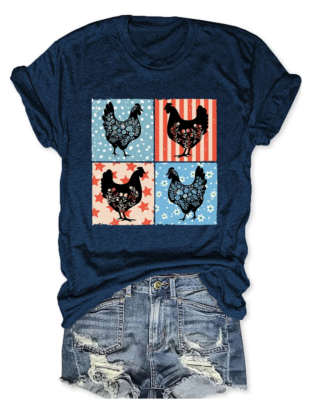 Floral Chicken 4th of July T-shirt