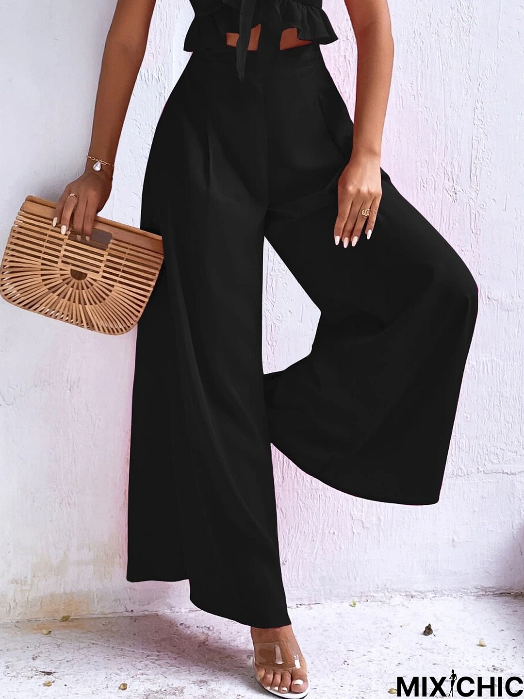 Casual Plain Wide Leg Pants