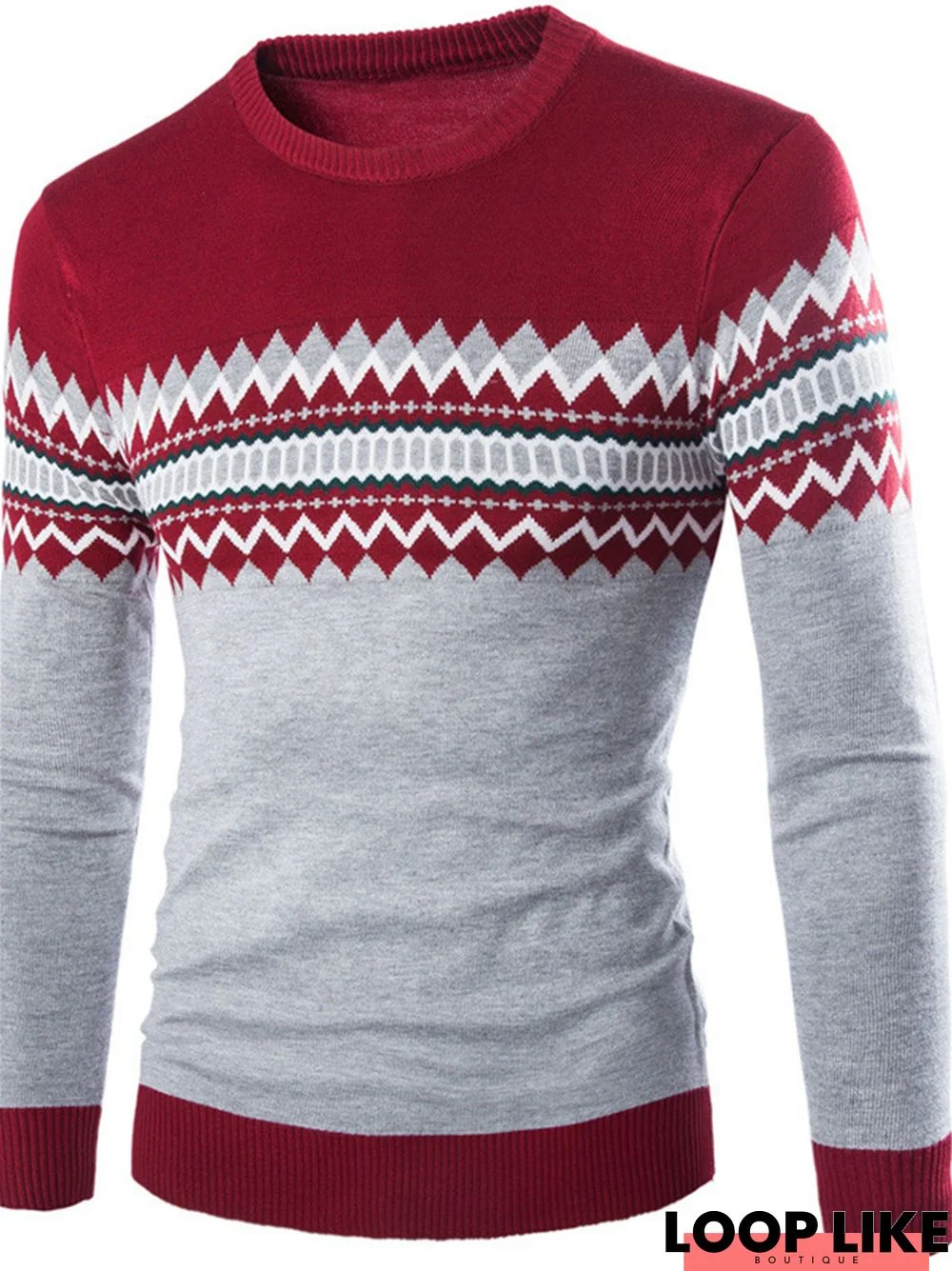 Men's Round Neck Color Matching Knitted Wool Sweater